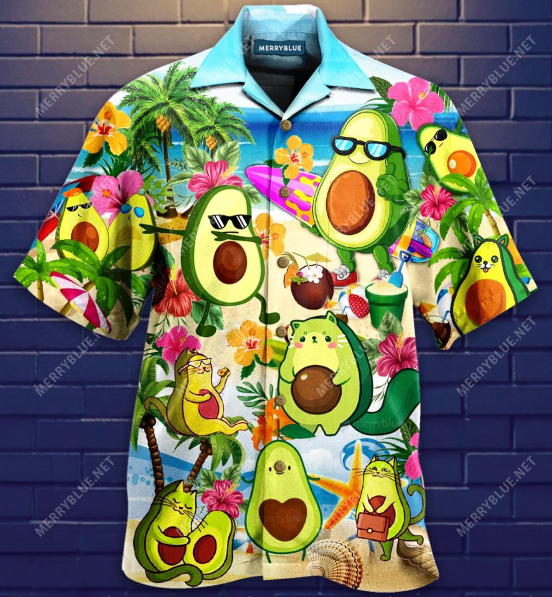 Avocado Chilling By The Beach Aloha Hawaiian Shirt Colorful Short Sleeve Summer Beach Casual Shirt For Men And Women