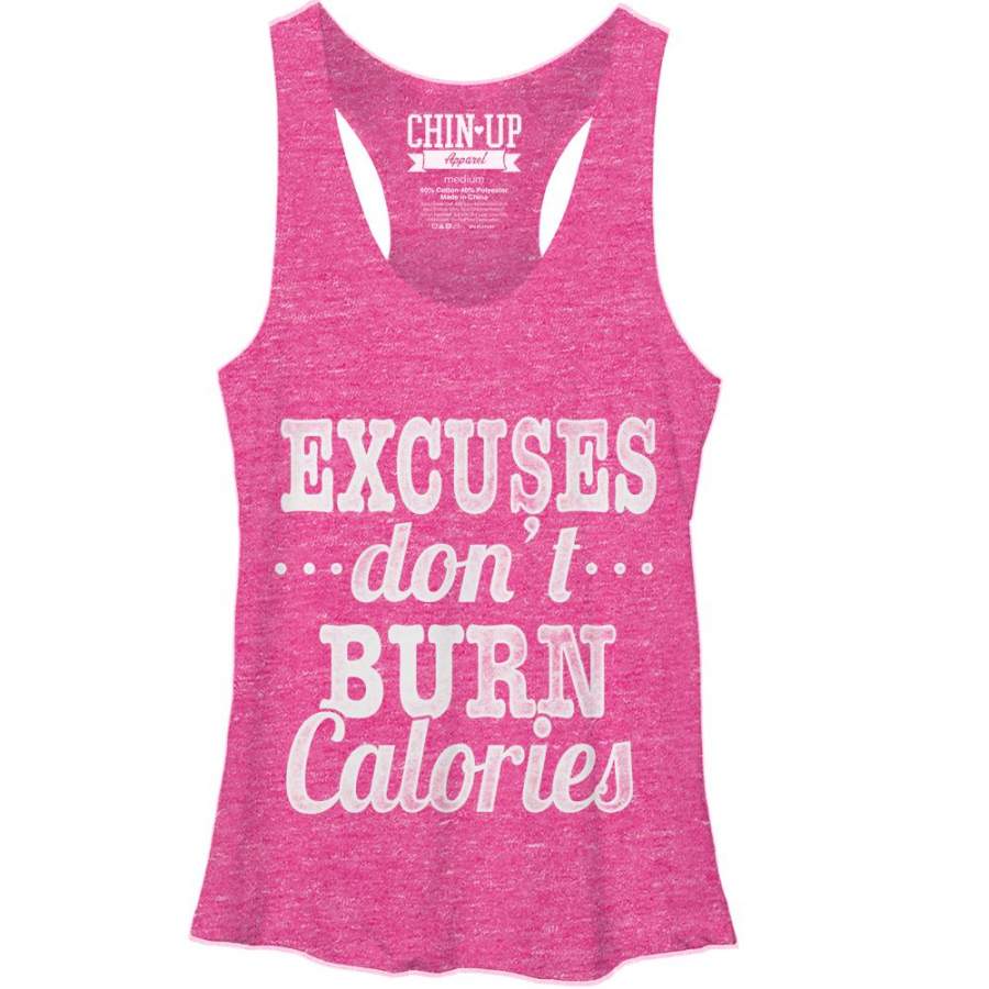 CHIN UP Women’s Burn Calories  Racerback Tank Pink Heather