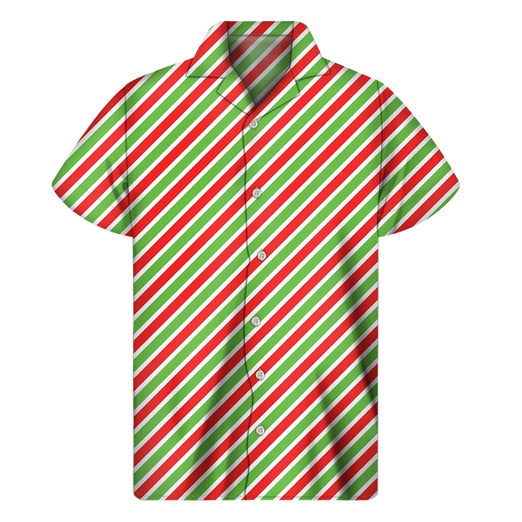 Red Green And White Candy Cane Print Men’S Short Sleeve Shirt