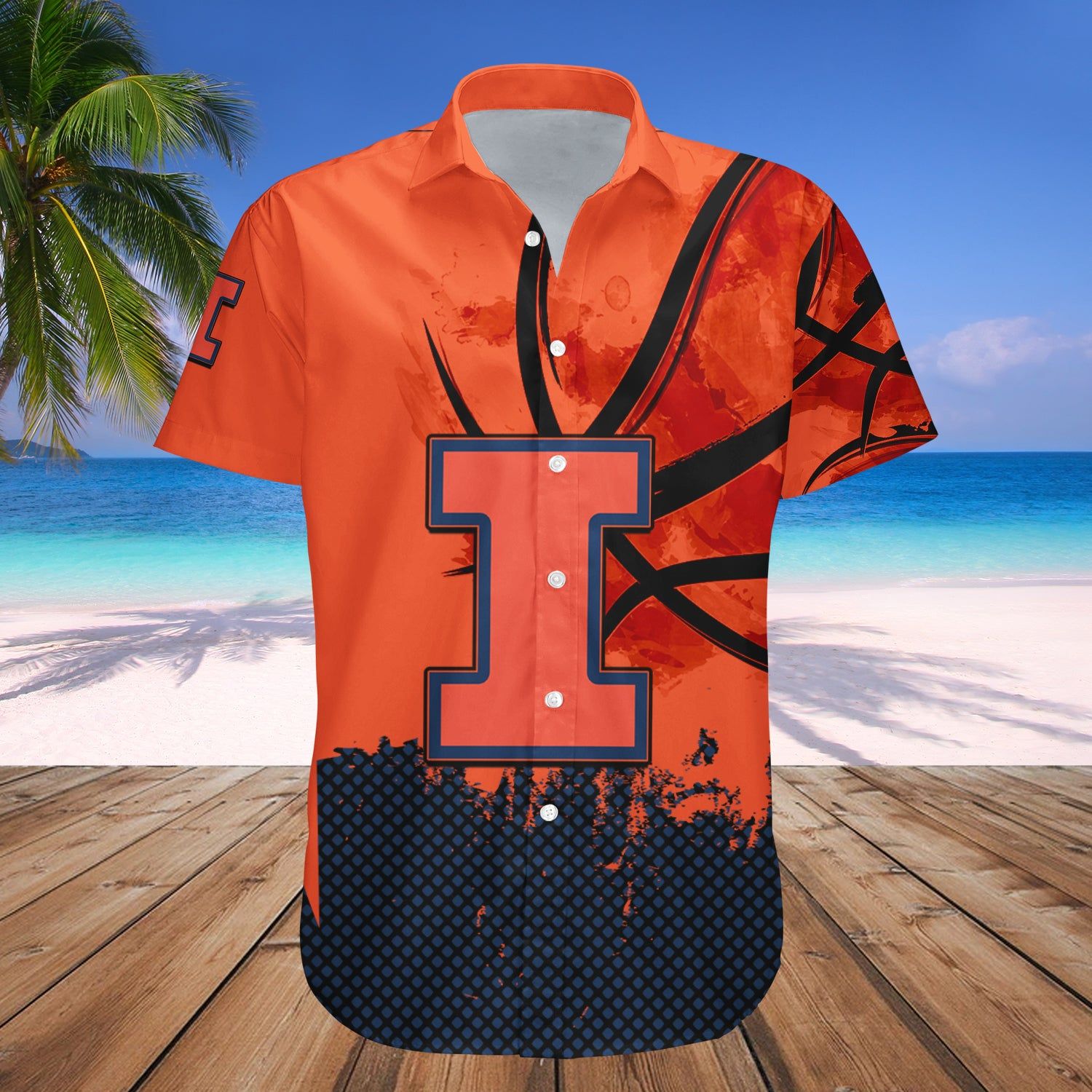 Illinois Fighting Illini Hawaii Shirt Basketball Net Grunge Pattern – NCCA