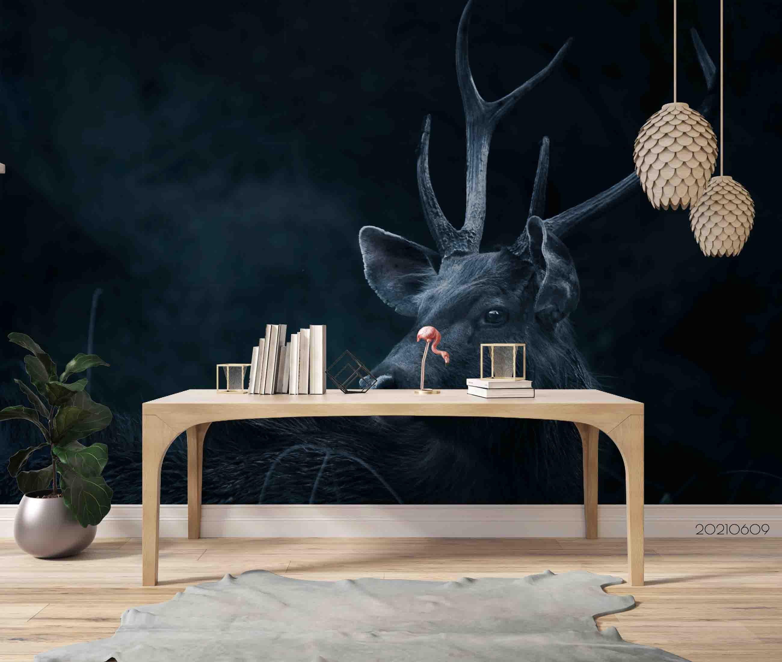 3D Night Elk Animal Wall Mural Wallpaper Sww1738