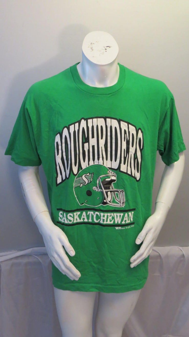 Saskatchewan Roughriders Vtg Arch Logo With Old Helmet Shirt