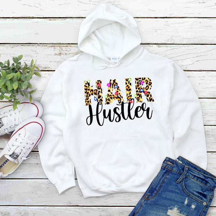 Hairdresser hair hustler leopard colorful light white hoodie for men and women S-5XL