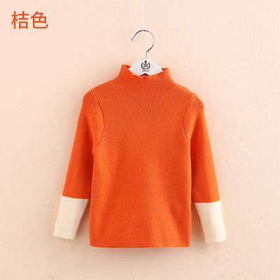 2021 New Casual Autumn Winter Warm 2-10 Years High Neck Knitted Turtleneck Color Block Patchwork Sweater For Baby Kids Girls alx