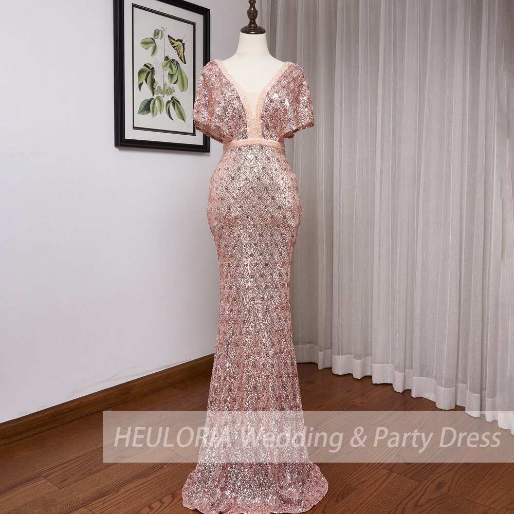 Women’s long formal prom evening dress Plus size V neck sequind mermaid wedding party dress sexy cocktail party dress alx