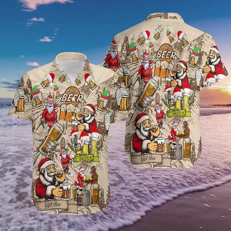 Check Out This Awesome Hawaii Aloha Shirts Christmas Drinking Beer With Santa Claus Ha80745