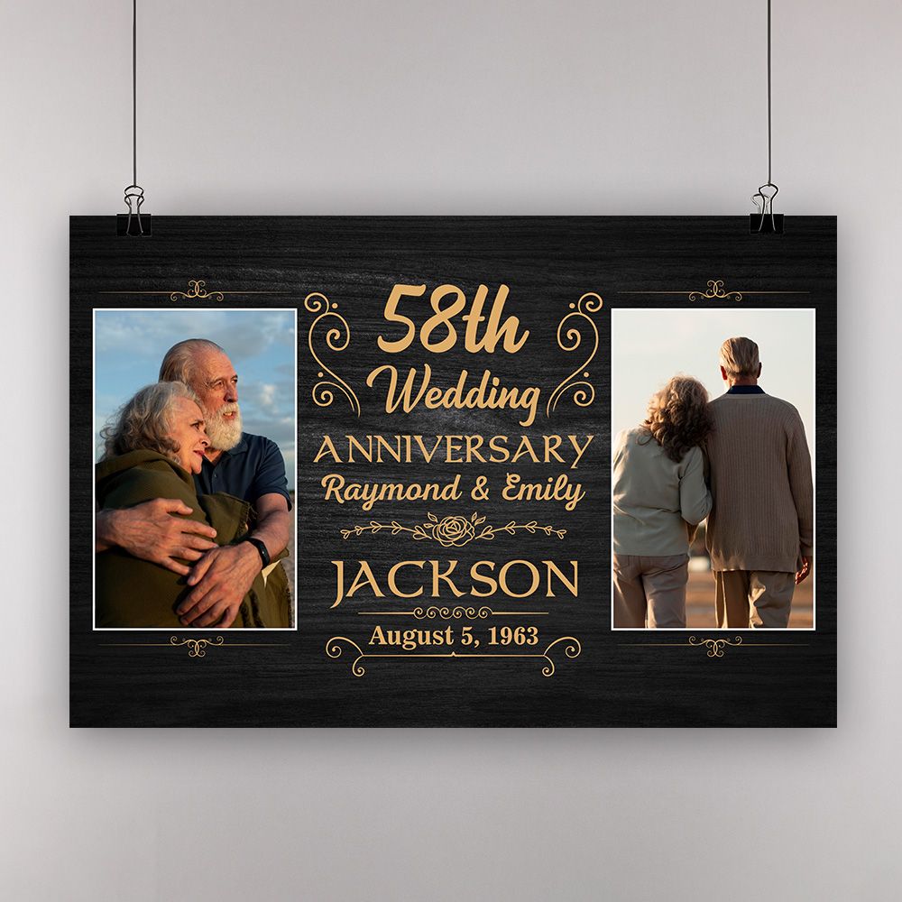 Personalized Photo, Names & Date 58Th Wedding Anniversary Gifts Poster For Couple, Husband, Him , Wife, Her