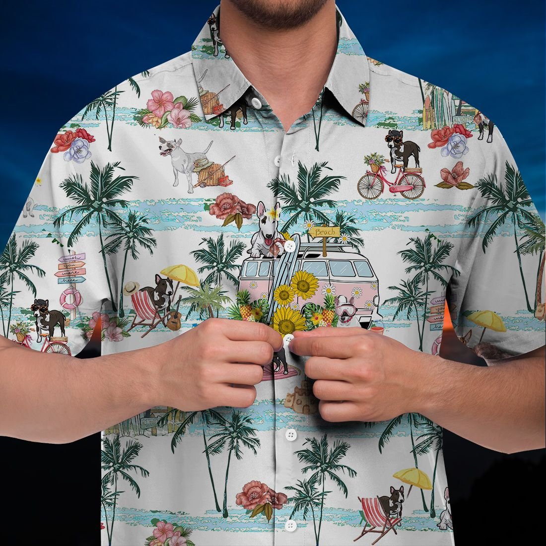 Bull Terrier Hawaii Shirt Beach Floral Retro Ha49641