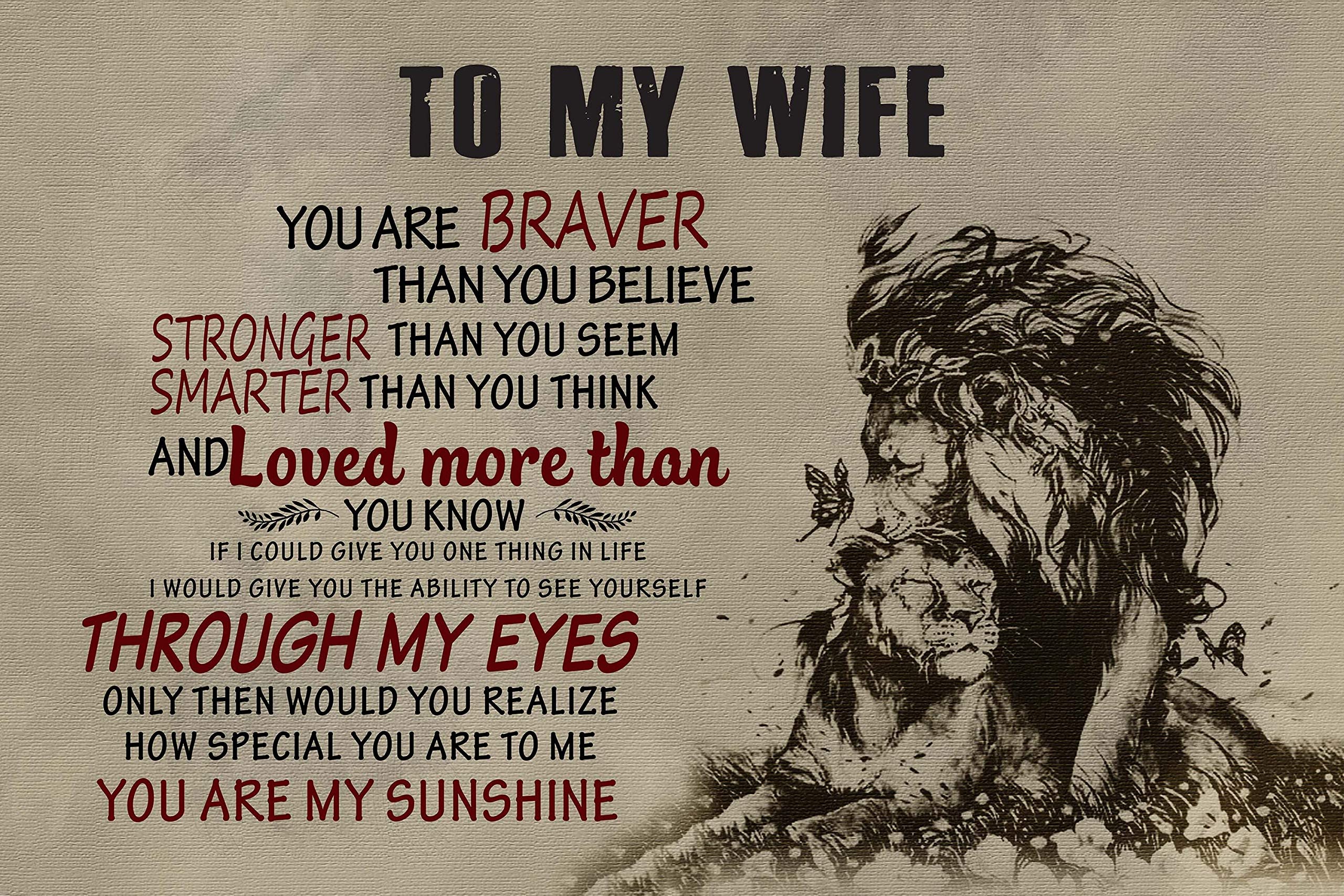 Skitongifts Poster No Frame, Lion To Wife You Are Braver Holidays Wife, To My Wife, Wall Art Decor