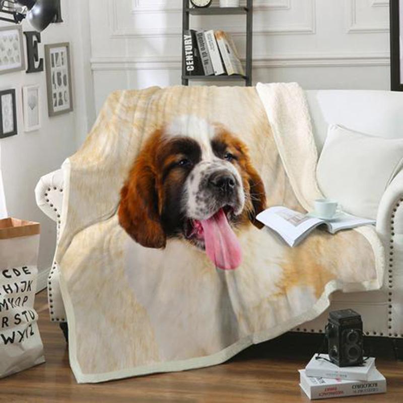 St Bernard Dog Portrait Fur Printed Blanket