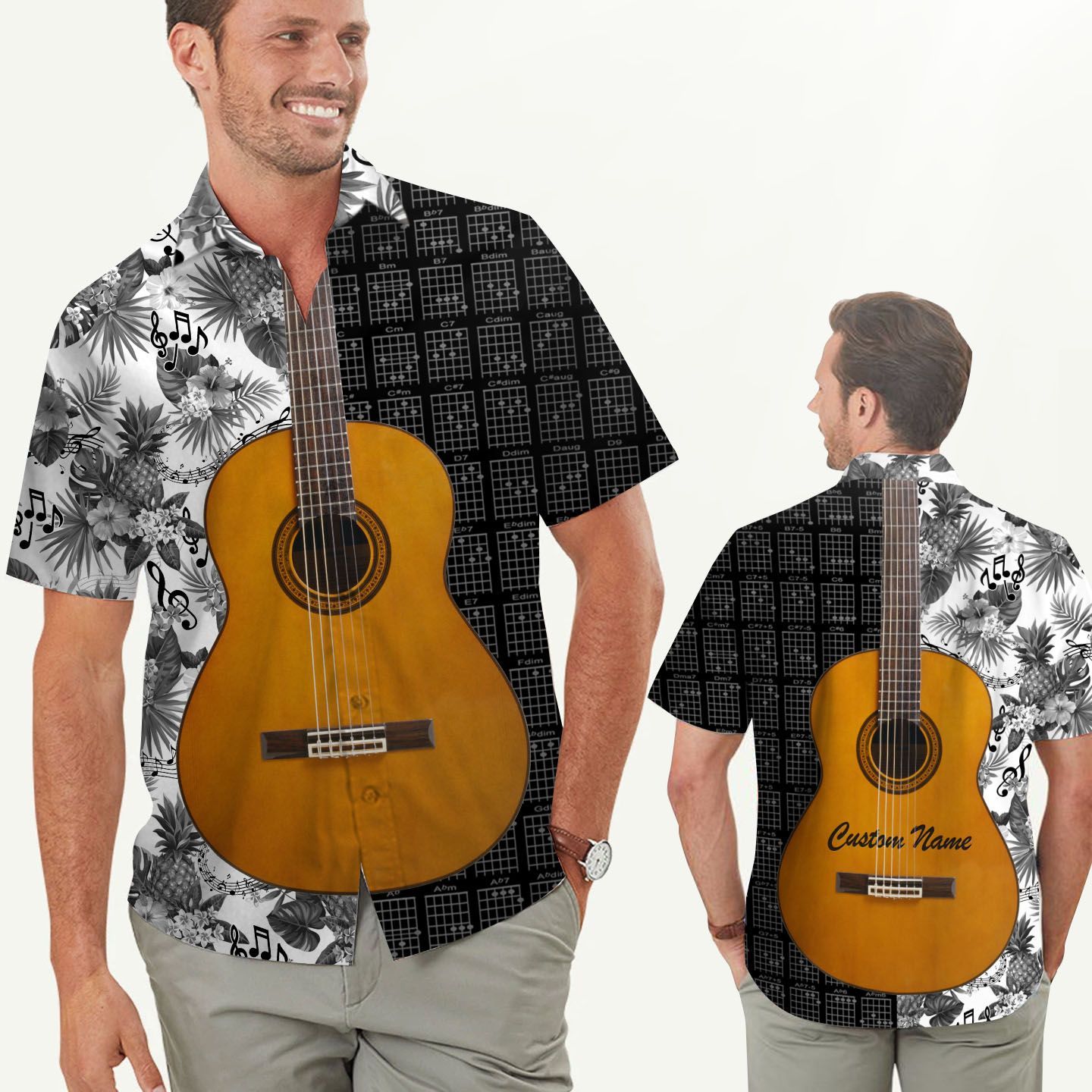 Beach Shirt Guitar Chords Floral Custom Name Men Hawaiian Shirt