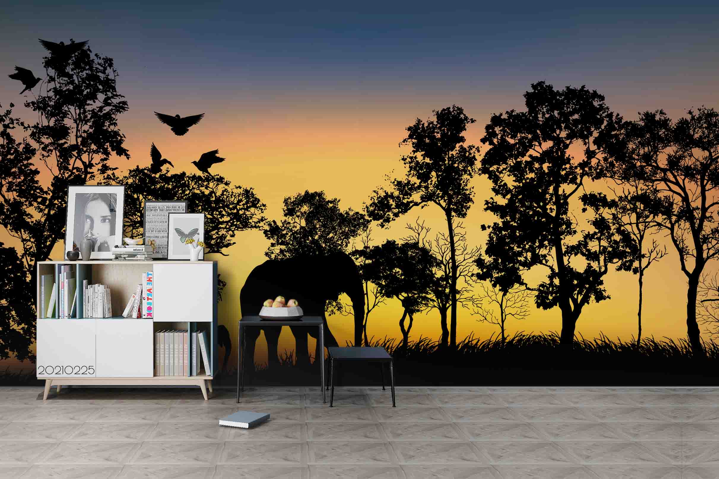 3D Elephant Sunset Sky Forest Wild Wall Mural Wallpaper Lqh 175