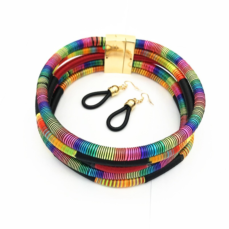 2022 Rope Necklace Earrings Set Rope Jewelry Colorful Choker Chain Necklace Drop Earring Accesories for Girls Gifts alx