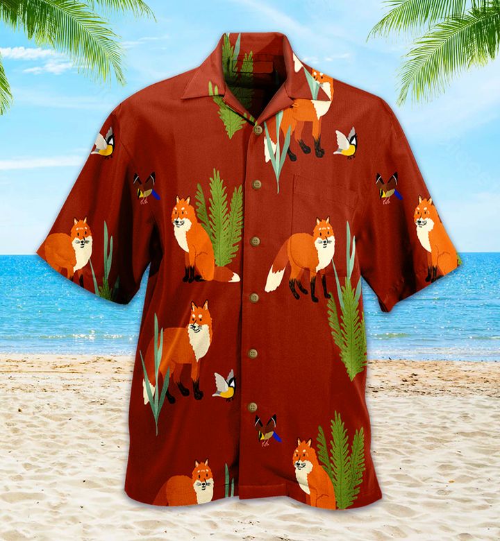 Fox Wood Pattern Red Hawaii Shirt Ha23633