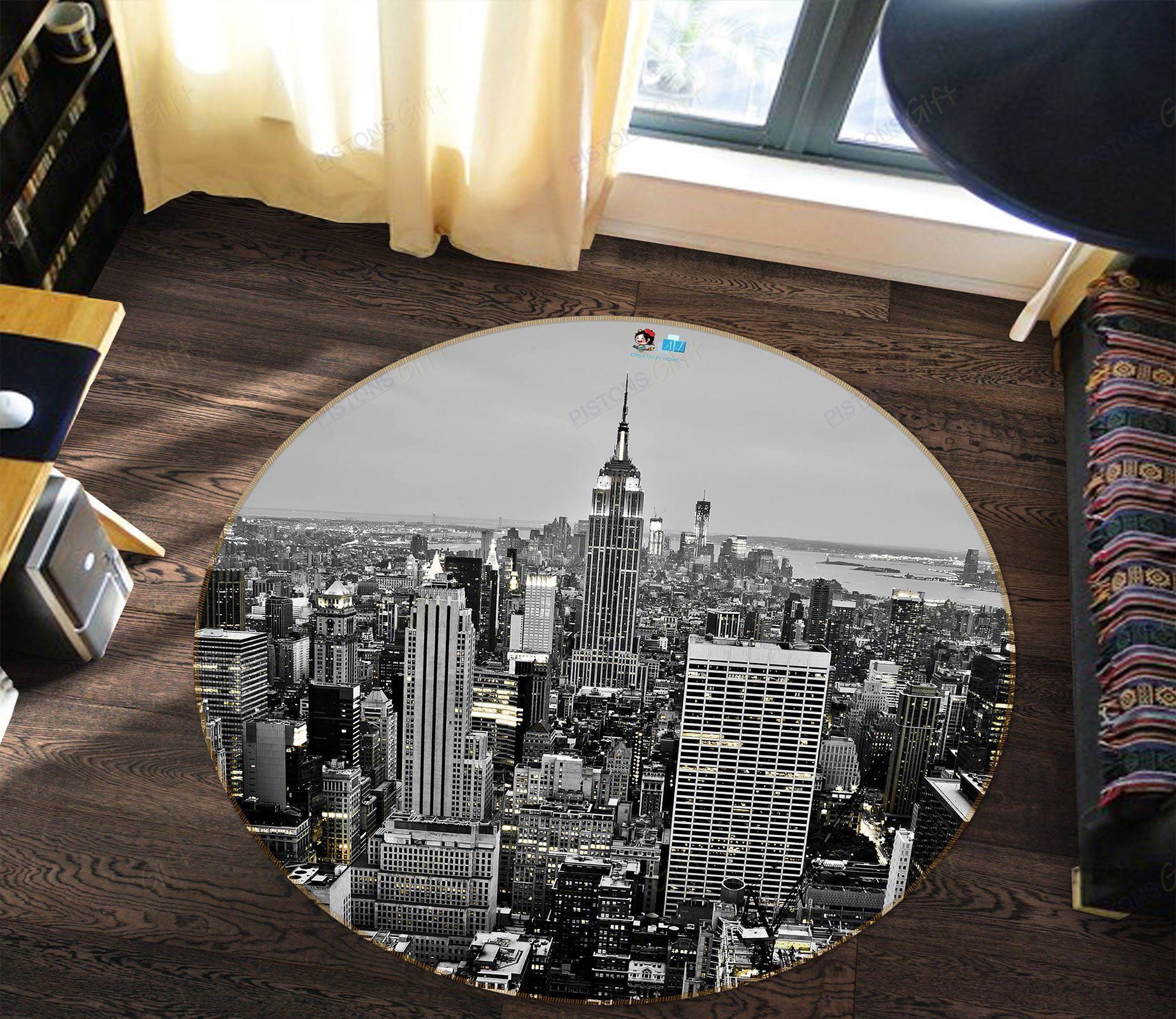 3D Black White City Round Rug Home Decor