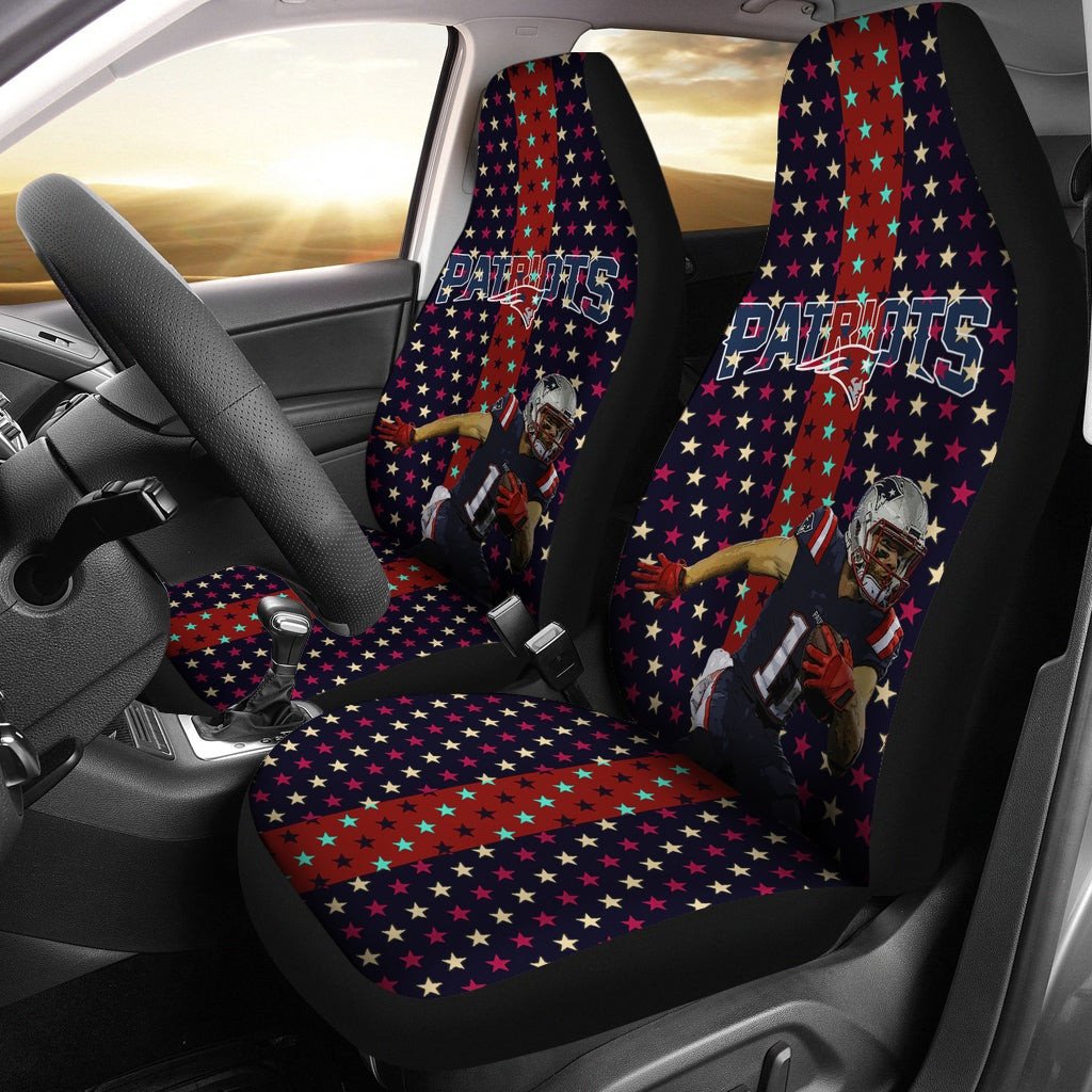 New England Patriots American Football Team  Julian Edelman 11 Grab Rugby Ball And Running Tiny Star Patterns Car Seat Covers