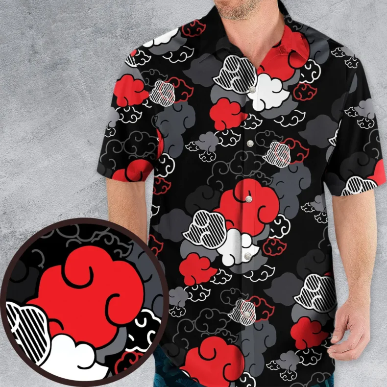 Black Aloha Akatsuki Naruto Button Up Hawaiian Shirt