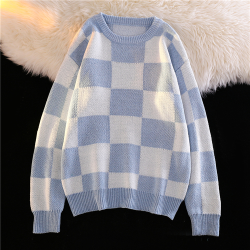 Sweater Men Knitwear Fashion Winter Thick Loose Couple O-neck All-match Checkered Clothing New Arrival Daily Unisex Classic Male alx