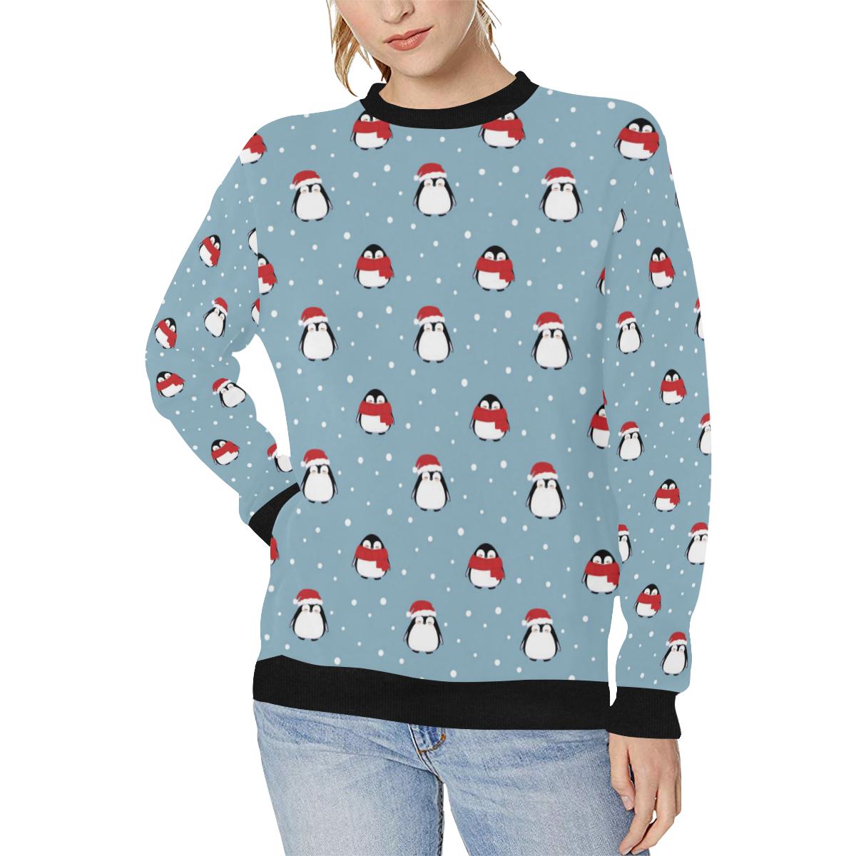 Cute penguin christmas snow pattern Women’s Crew Neck Sweatshirt