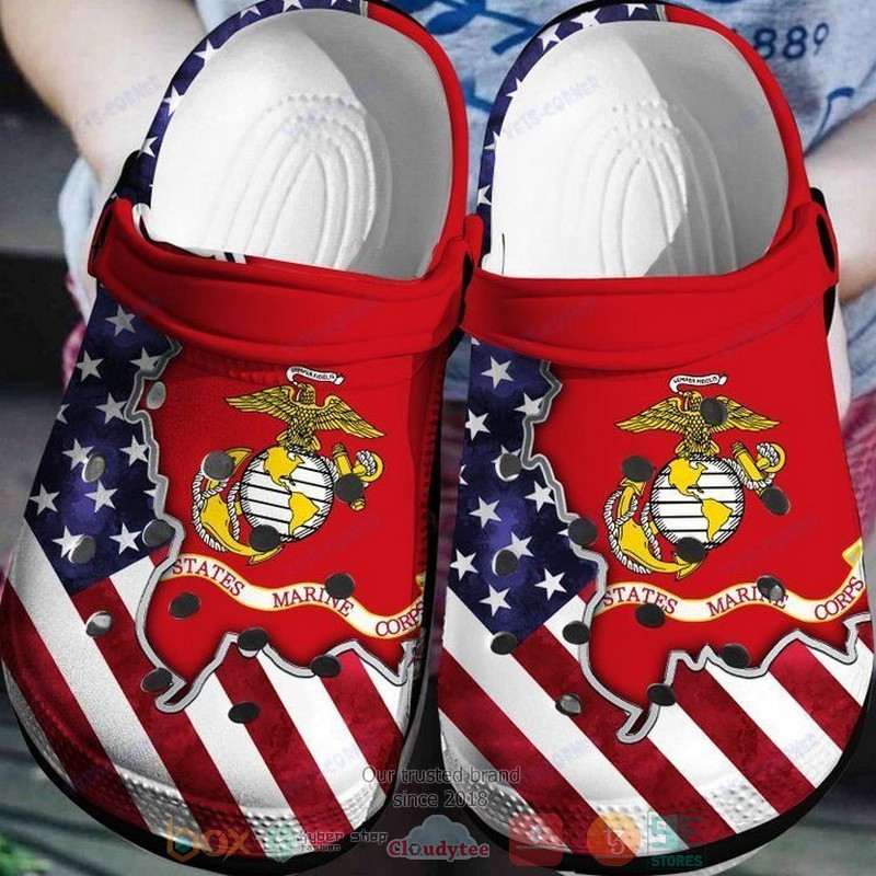 American Flag Crack United States Marine Corps Clog Shoes #Kv