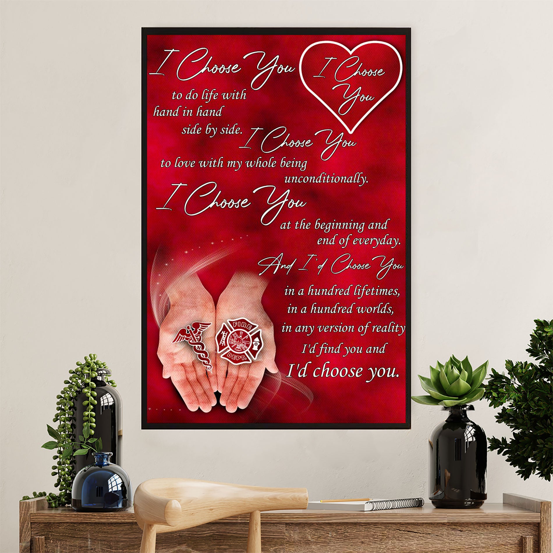 Firefighter Pride Poster Wall Art | Couple Husband Wife | American Independence Day Gift For Fireman