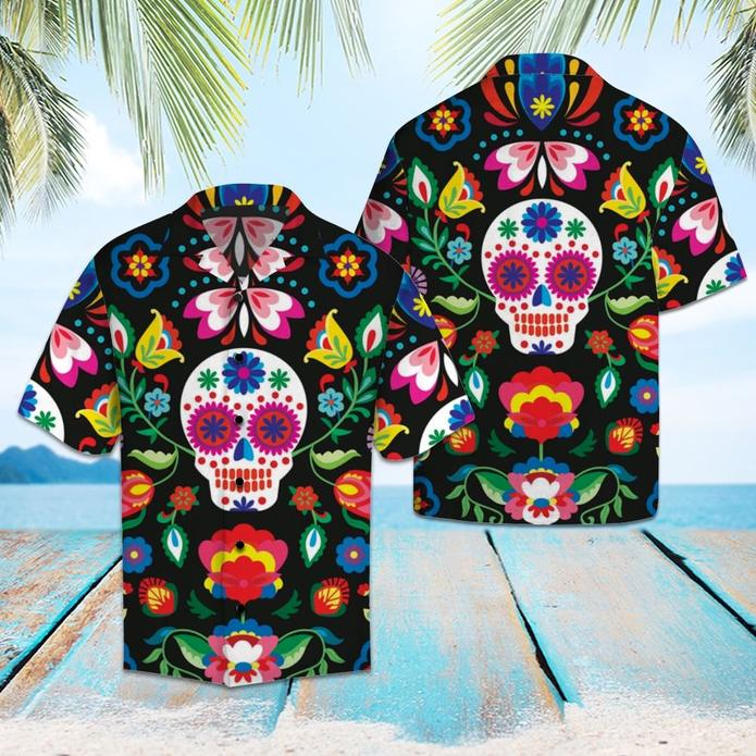 Mexican Sugar Skull Tropical Polyester Hawaii Shirt Ha2567