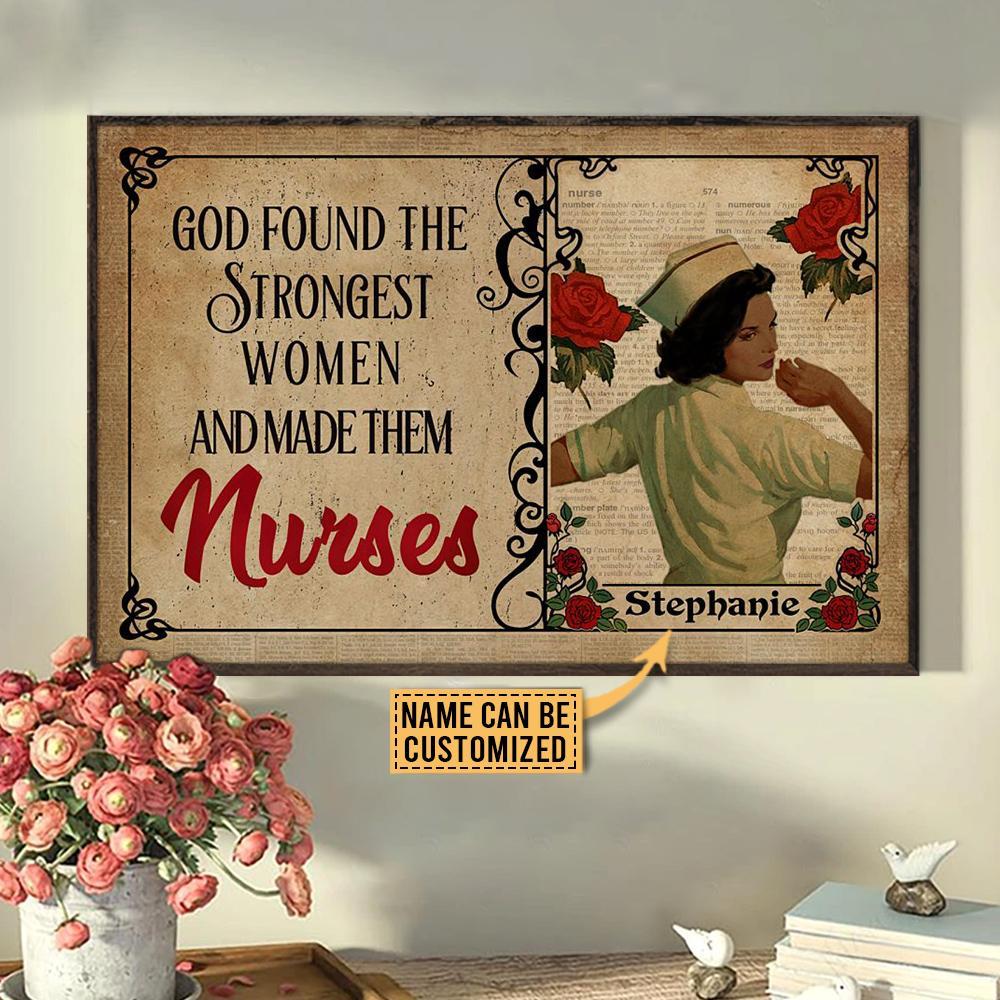 Aeticon Gifts Personalized Nurse The Strongest Women Black Canvas Mom Dad Gift Home Decor