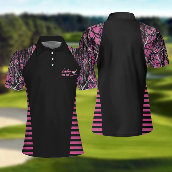 Thinning Layout Sexy Golf Girl Pink Camouflage Pattern Golf Short Sleeve Women Polo Shirt, Best Golf Ladies Shirt Coolspod