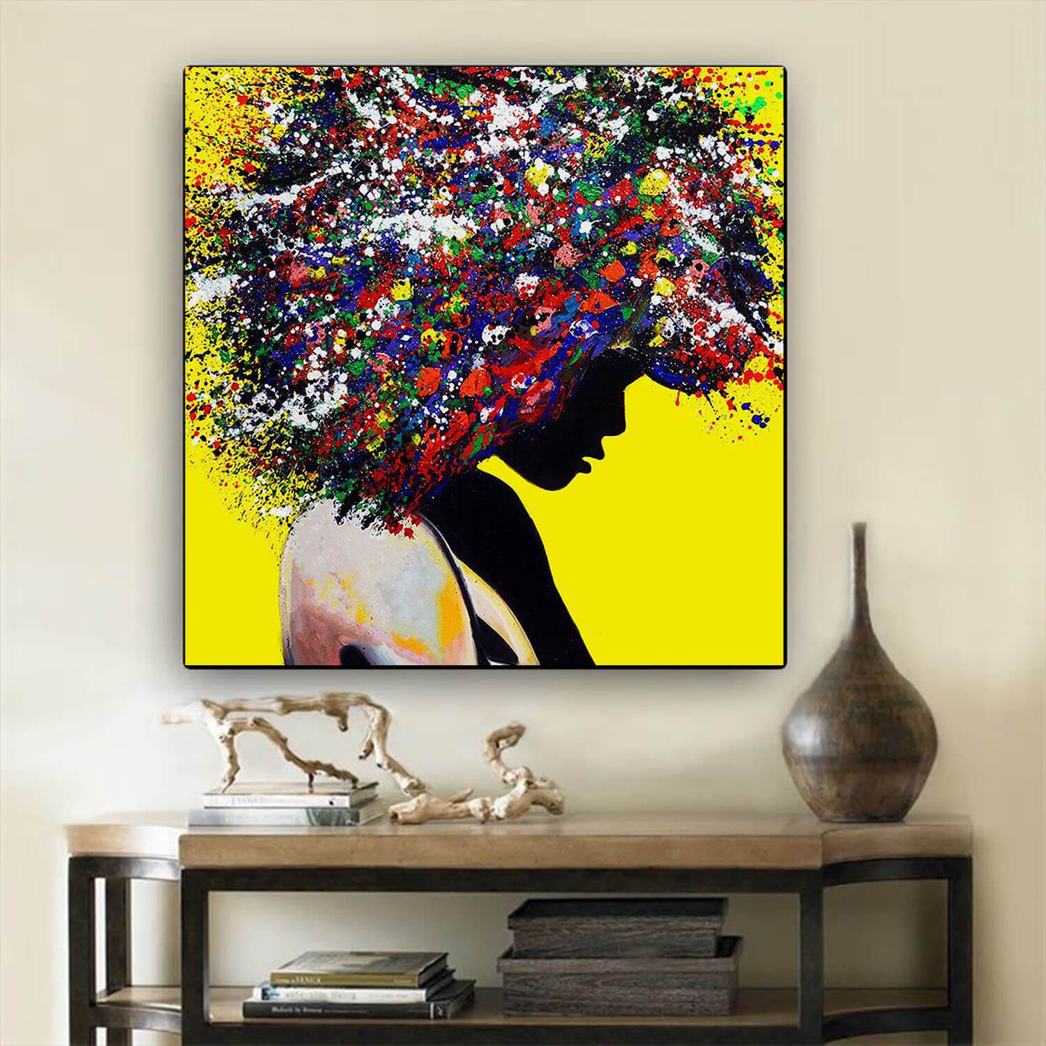 African American Canvas Prints Melanin Girl With Colorful Hair Art Afrocentric Room Decor Ideas