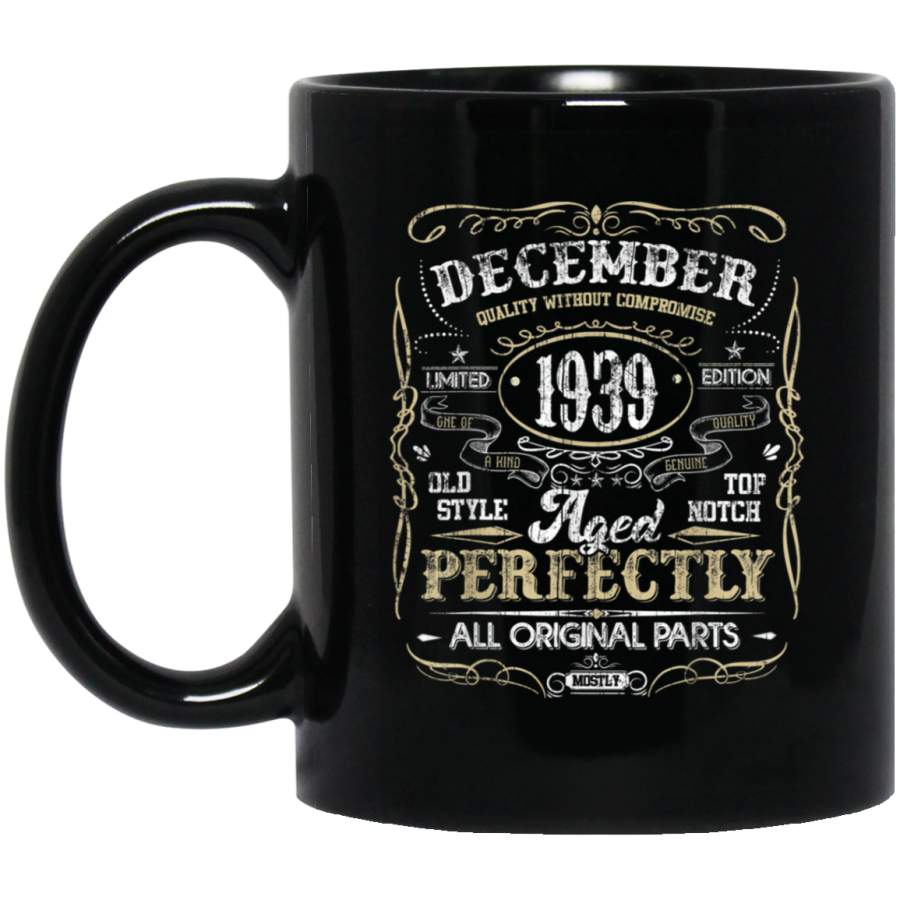 Classic 80th birthday gift Men women Vintage December 1939 Black Mug