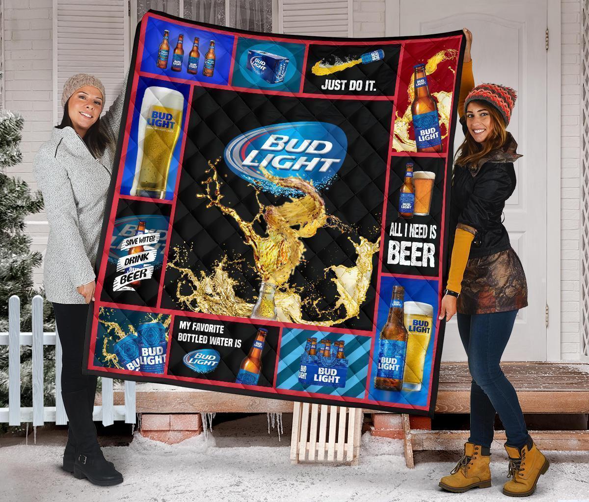 Bud Light Quilt Blanket Beer Lover Funny Gift Idea