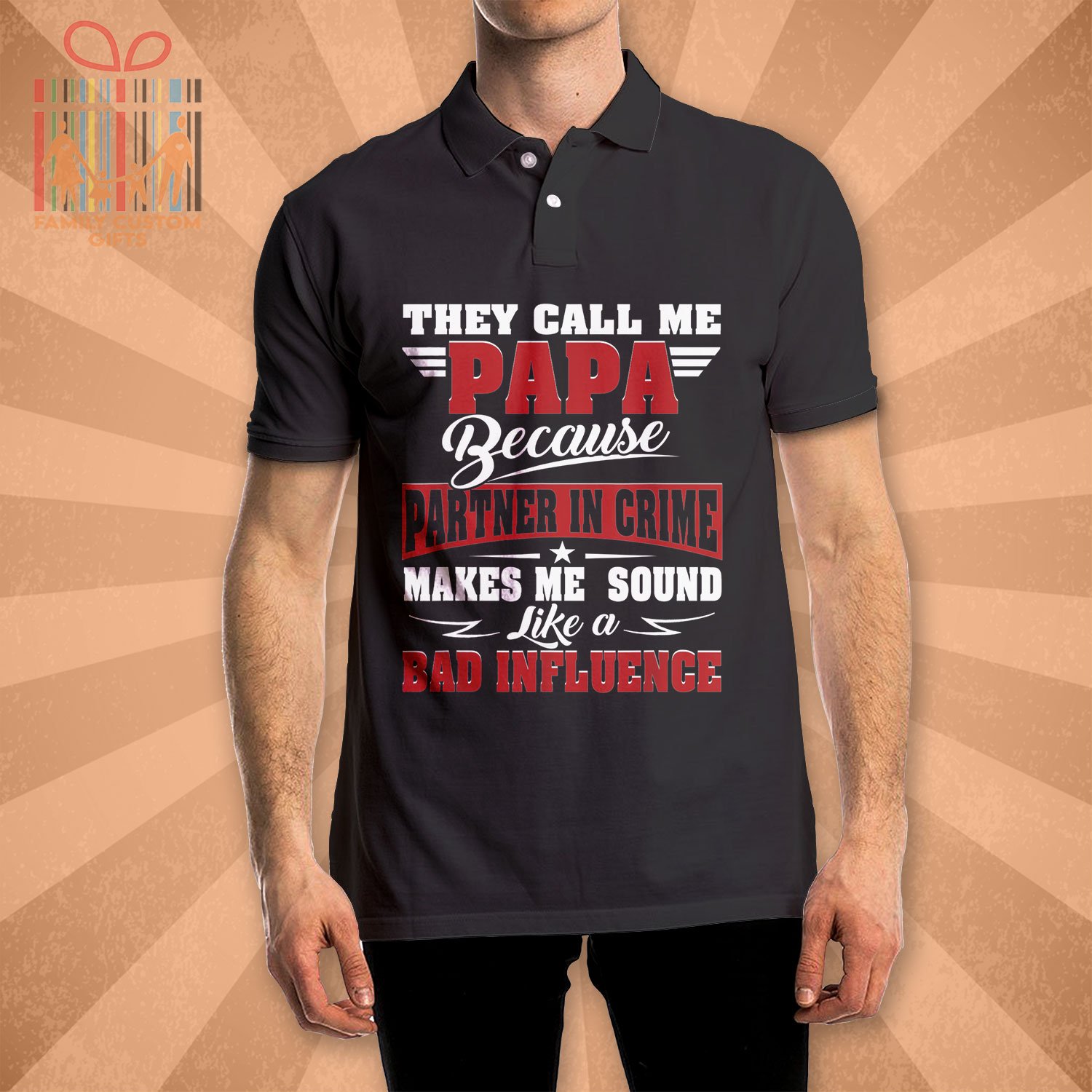 Father Day Gift Grandpa Polo Shirts, Papa Partner In Crime Polo Shirts For Men - Gift For Dad Printfushion