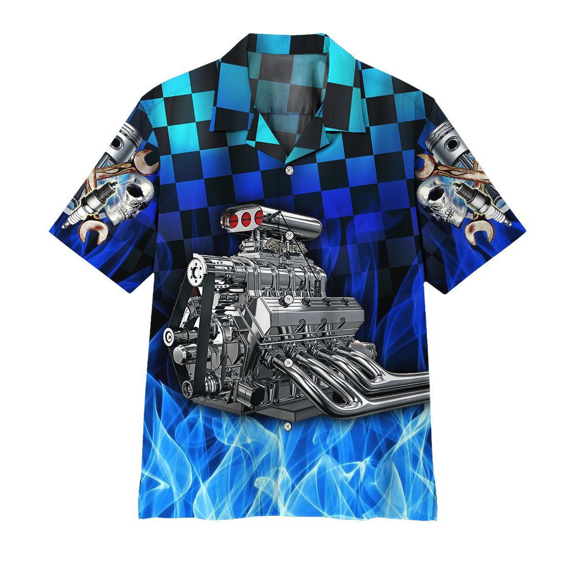 Gearhumans Gearhuman Blue Fire Hot Rod Hawaiian Shirt Ha2980