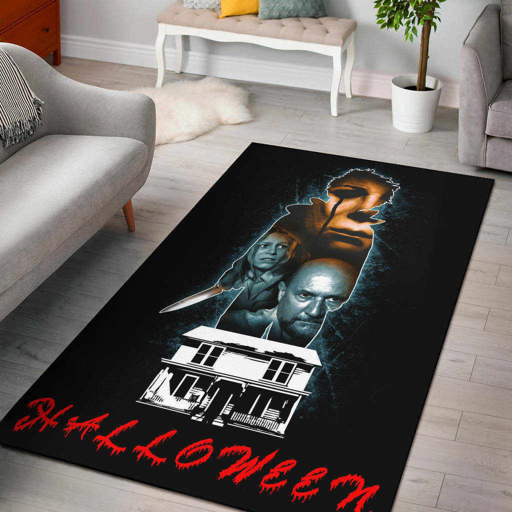 Halloween Area Rug | Scary Michael Myers Blood Tears With Knife Rugs Home Decor