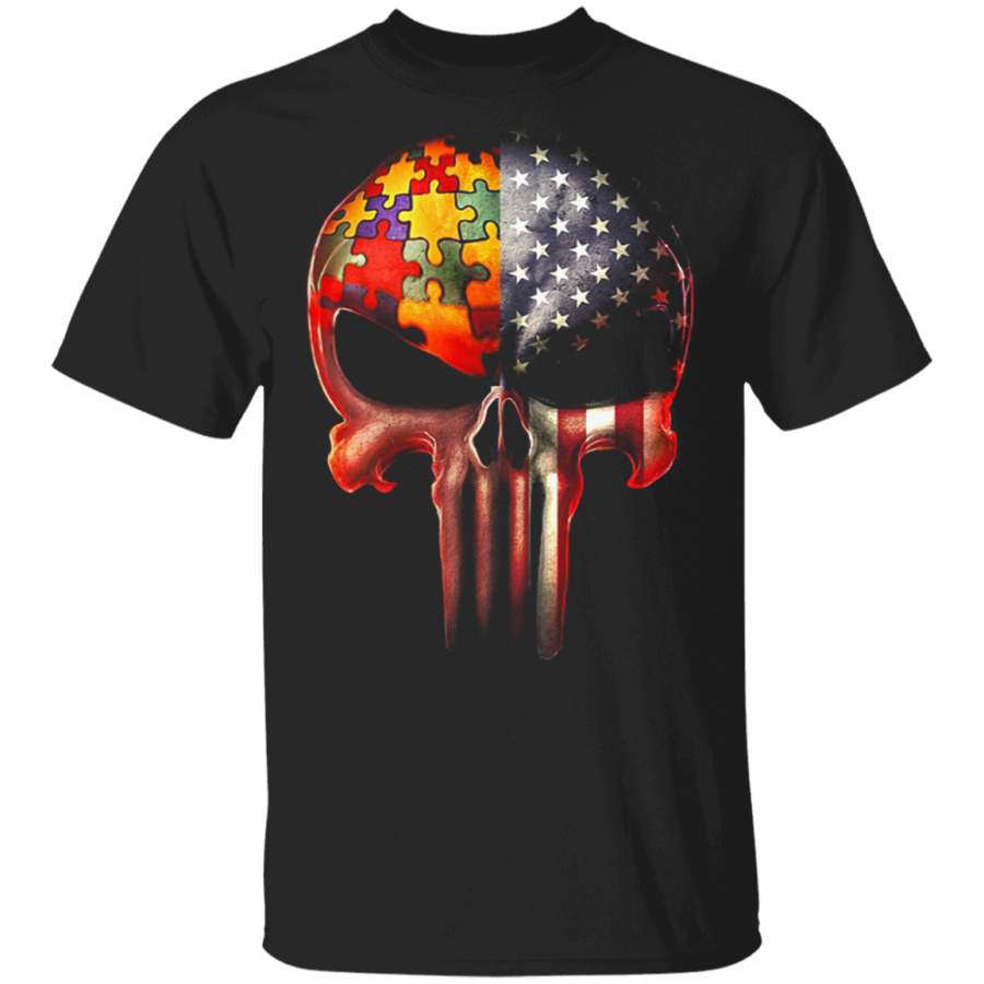 Autism Awareness America Flag skull T-Shirt