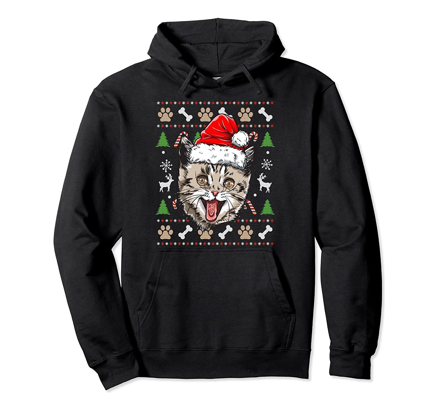 Cat Ugly Christmas Santa Hat Xmas Boys Kids Girls Catmas Pullover Hoodie