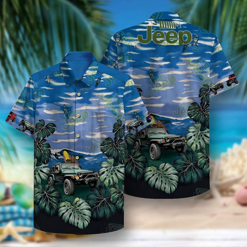 Vintage Jeep Car Tropical Summer Hawaii Graphic Print Short Sleeve Hawaii Shirt Ha35481