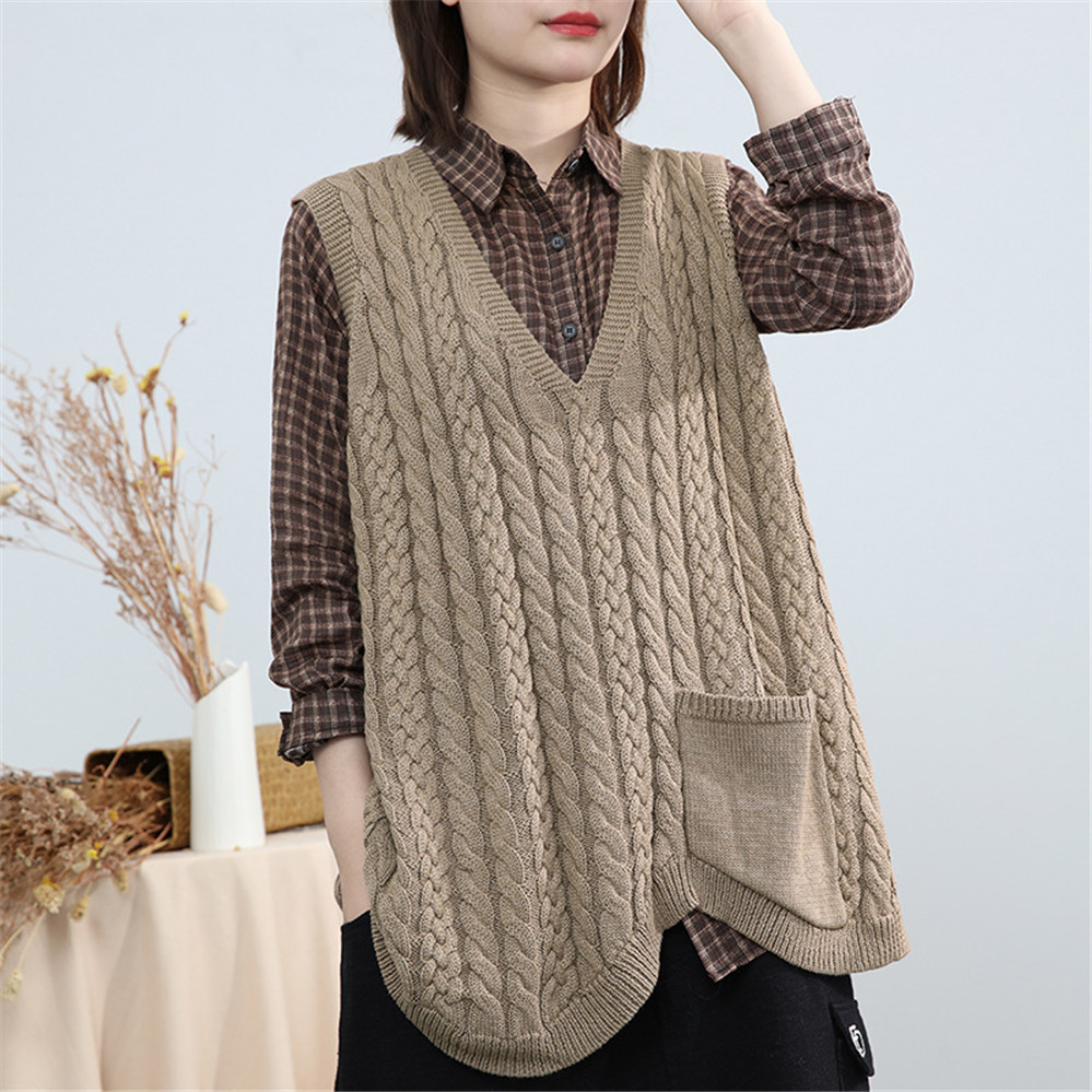 Spring Stretchy V-neck Knitting Tops Casual OL Sweater Vest Women Oversize S-3XL Classic Twist Sleeveless Sweaters Vintage Loose alx