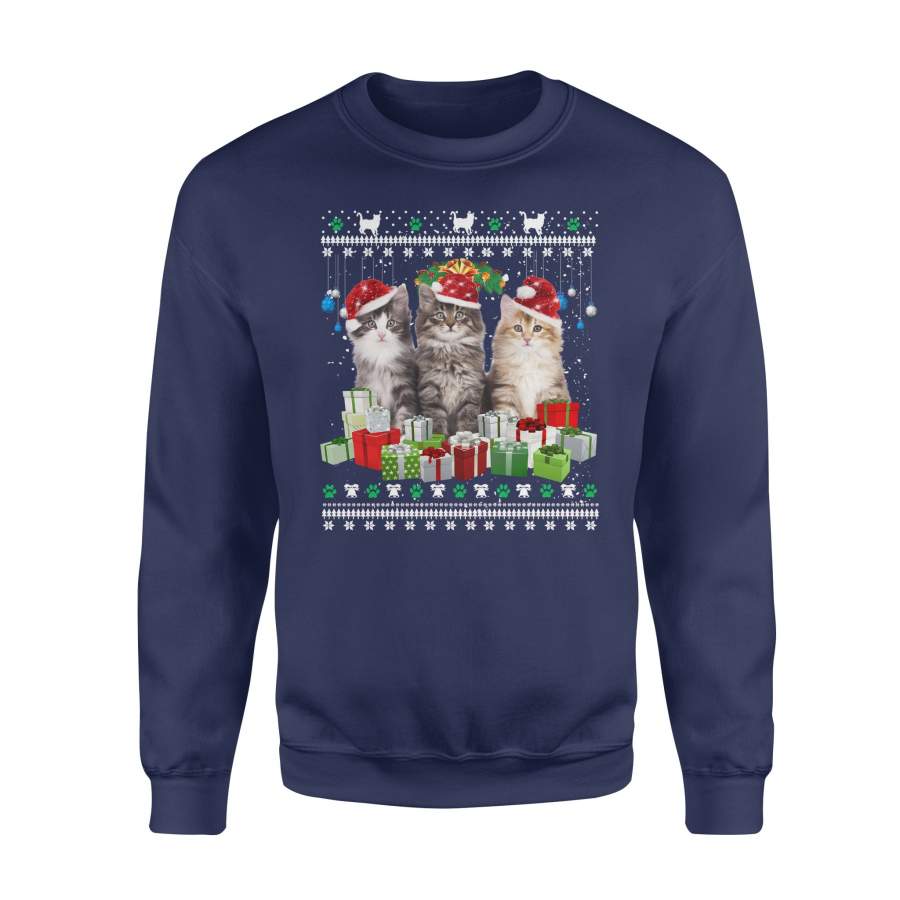 Cat Animal Hat Christmas Gift Box Happiness Christmas Snowflakes Party Merry Christmas X-Mas Sweatshirt T shirt Christmas Gift Ideas