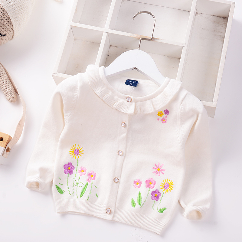 Toddler Coat Lolita Style Girl Cardigan Sweater 2022 Autumn Winter Kid Sweater Embroidery Floral Children Jacket Baby Clothes alx