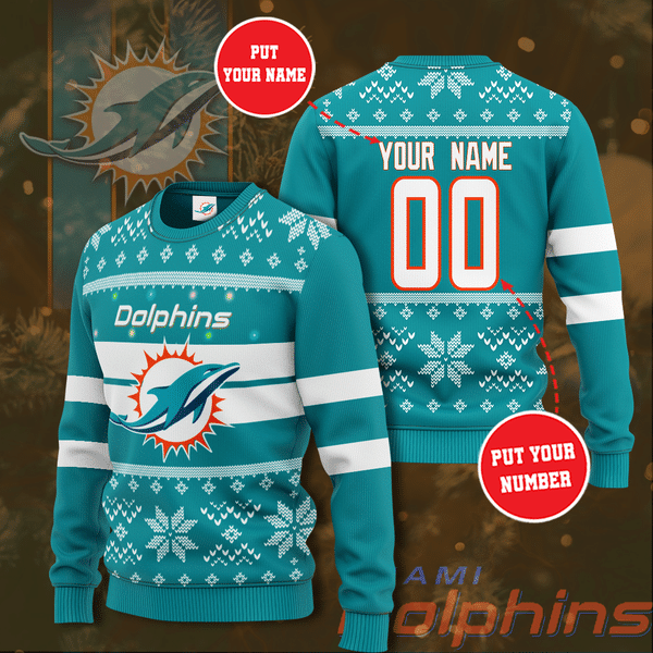 M. Dolphins Sweater – Custom Name Number Christmas Sweater