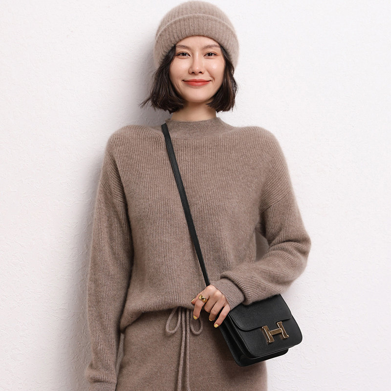 Women Pullover 100% Cashmere Sweater Winter New O-neck Long Sleeve Loose Sweater Female Warm Soft Basic Jumper Solid Color Tops alx