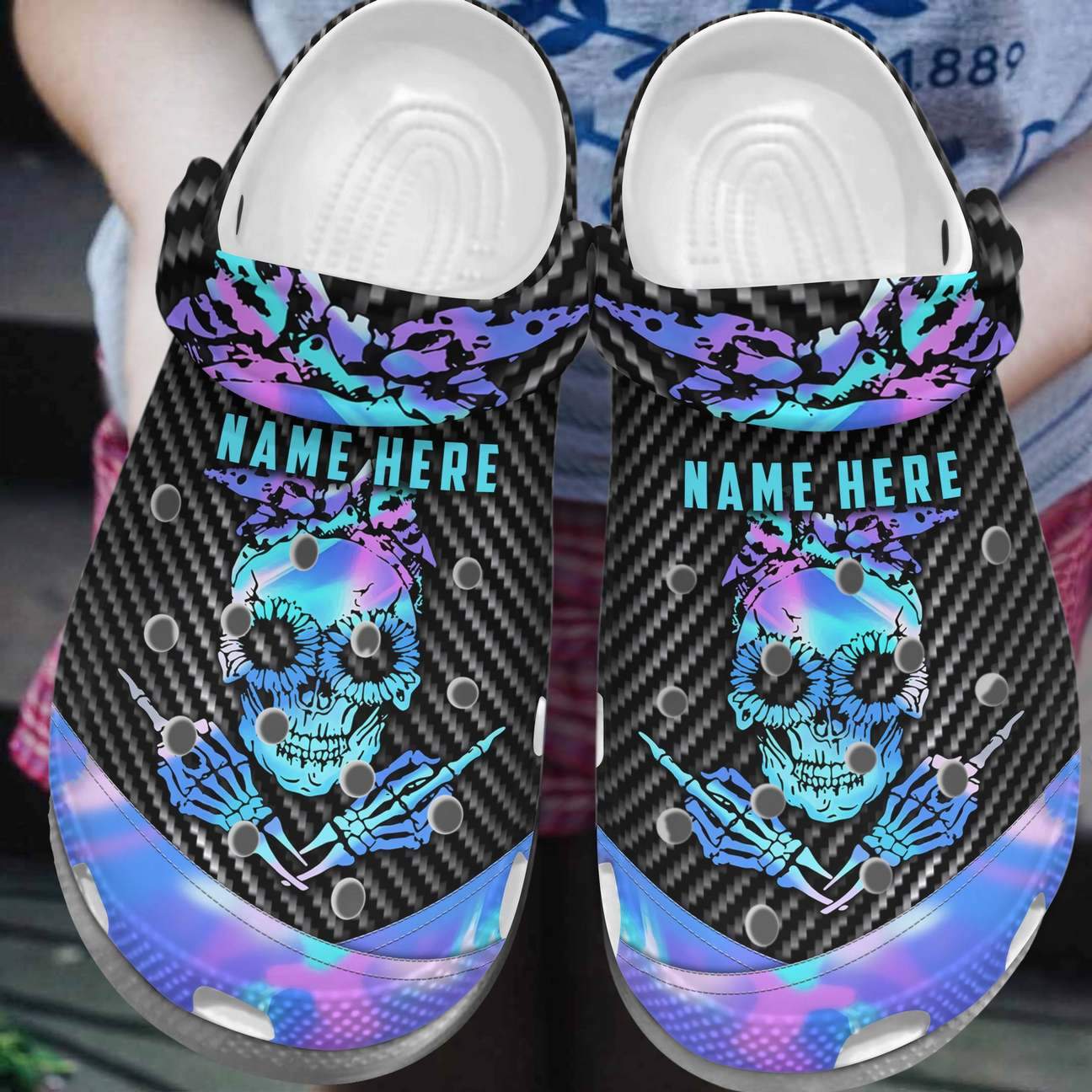 Skull Personalized Clog, Custom Name, Text, Color, Number Fashion Style For Women, Men, Kid, Print 3D Hologram