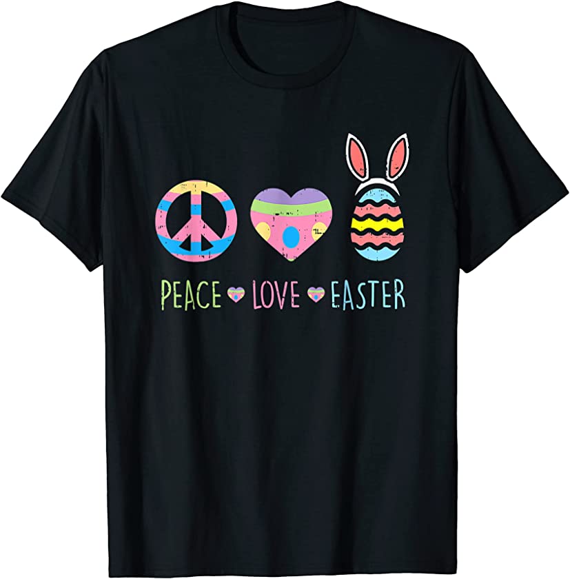 Peace Sign Love Heart Bunny Ears Cute Hippie Easter Egg T-Shirt