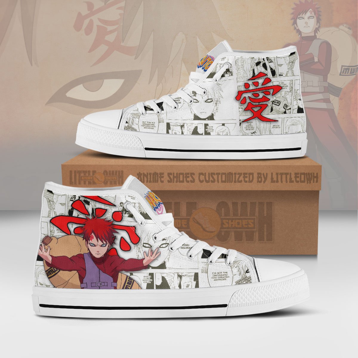 Gaara High Top Canvas Shoes Custom Naruto Anime Mixed Manga Style ...