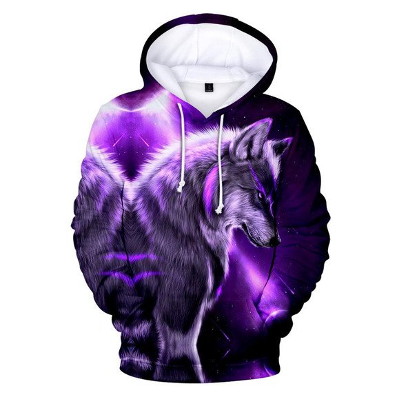 Wolf Under Purple Light 3D Hoodies Shirt Sweater Zip Hoodie Gifts For Young Men