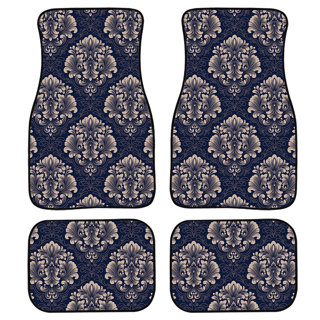 Blue And Brown Damask Pattern Print Front And Back Car Floor Mats, Front Car Mat