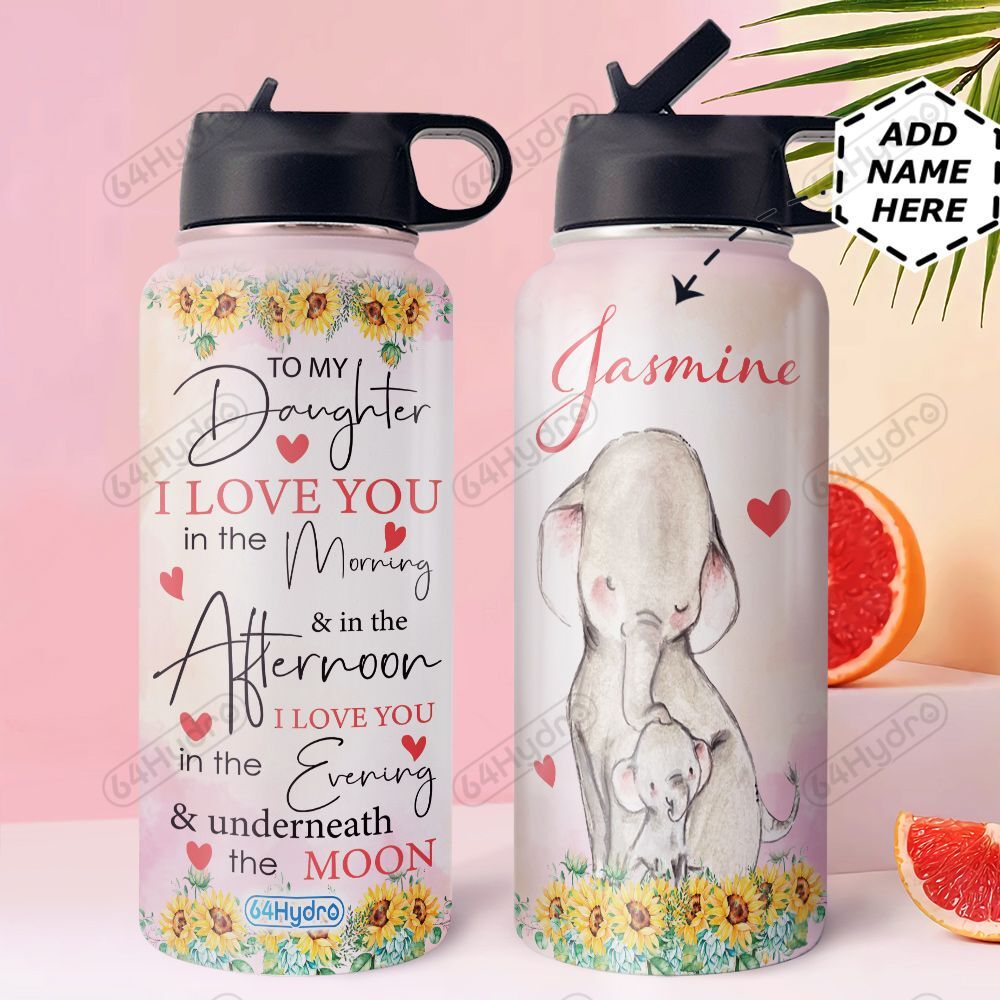 Mom To Daughter Elephant Personalized Dnr2910016 Stainless Steel Bottle With Straw Lid