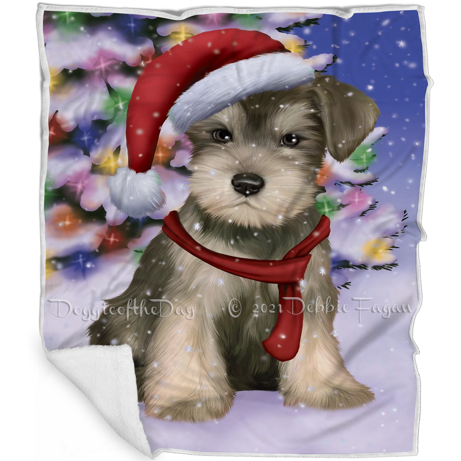 Winterland Wonderland Schnauzers Puppy Dog In Christmas Holiday Scenic Background Blanket