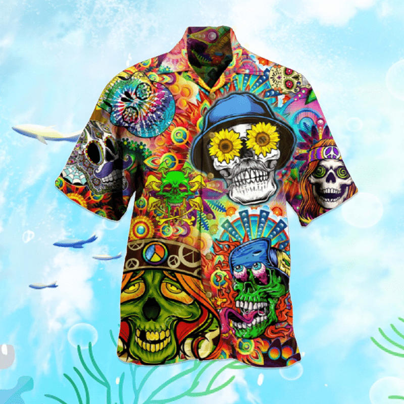 Hawaii Unisex Aloha Hippie Skull Colorful Shirts Ha72941